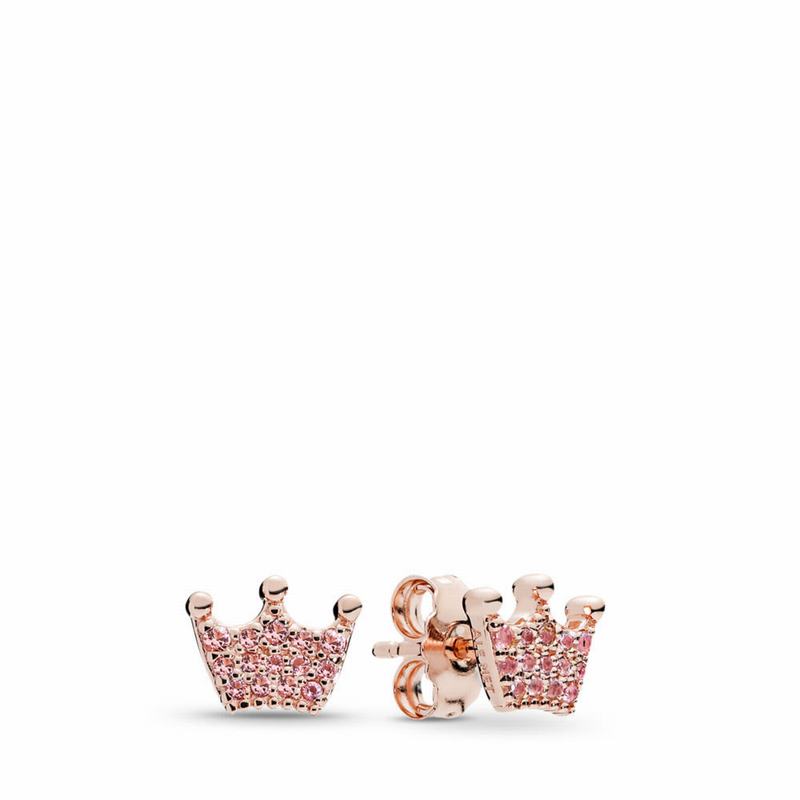 Pandora Rose™ Pink Enchanted Crowns Stud Earrings Ireland - Pandora Rose/Pink/Crystal - 358640QBA